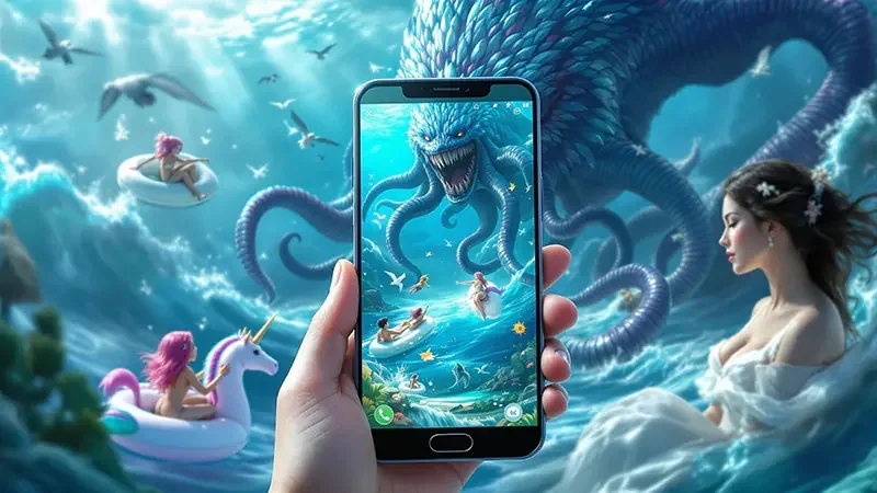 Antarmuka permainan tembak ikan mobile dengan sasaran bawah laut